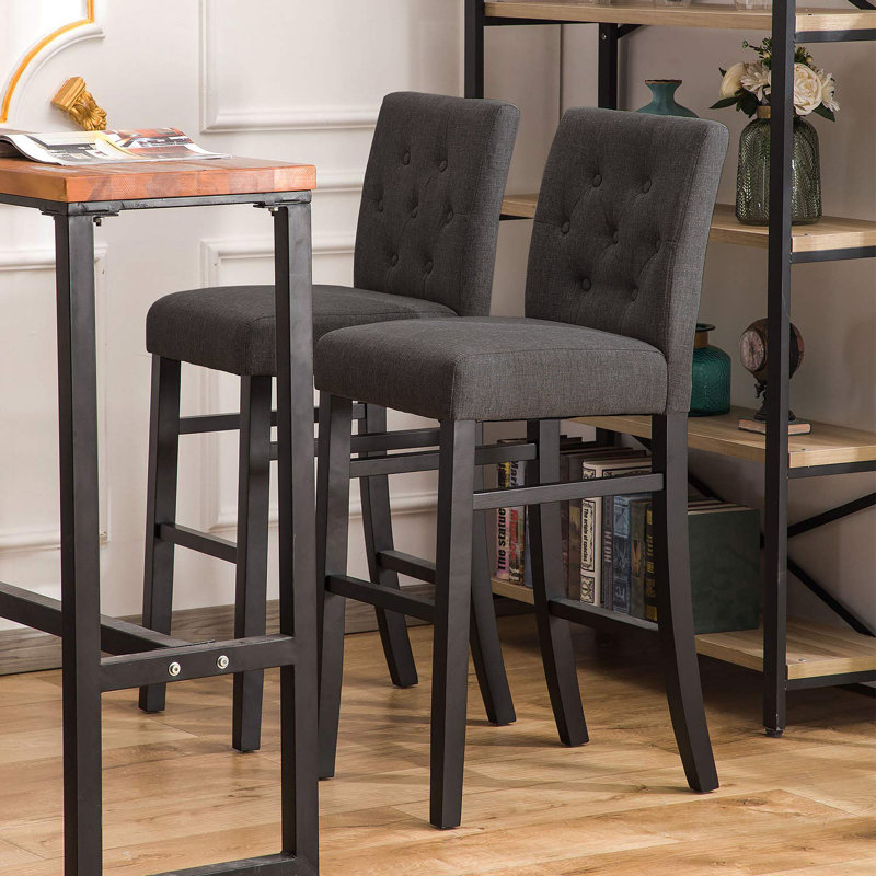 Kahori Upholstered Counter Stool, Charcoal, Bar Stool (30" Seat Height), 2