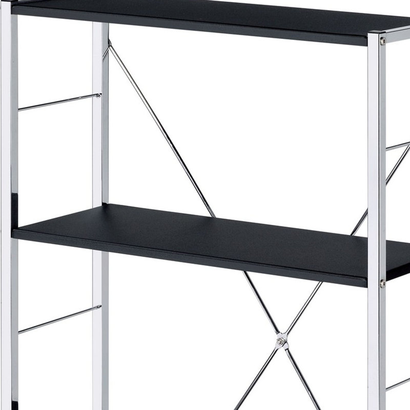 Tennos 3-Shelf Rectangular Bookshelf, Black/Chrome, (5 Shelves) 42" H x 24" W x 11" D