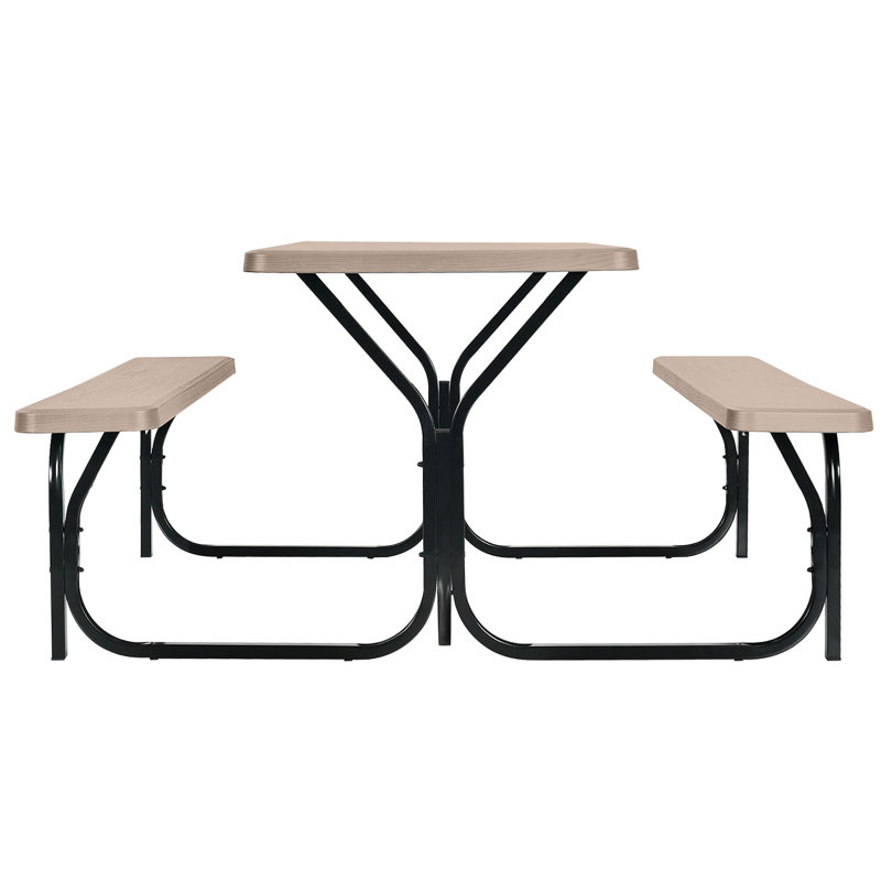 Kutlay 4 - Person Metal Patio Dining Set with Rectangular Table, Light Brown/Black