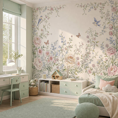 Floral Border Wallpaper Watercolor Botanical Removable Vintage Garden Wall Decor