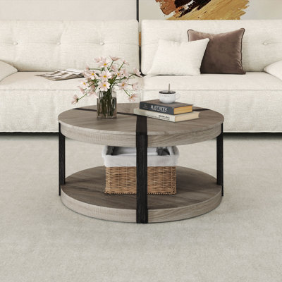 34.5'' Rubber Wood Centre Table w/Spacious Tabletop & Storage Shelf Modern