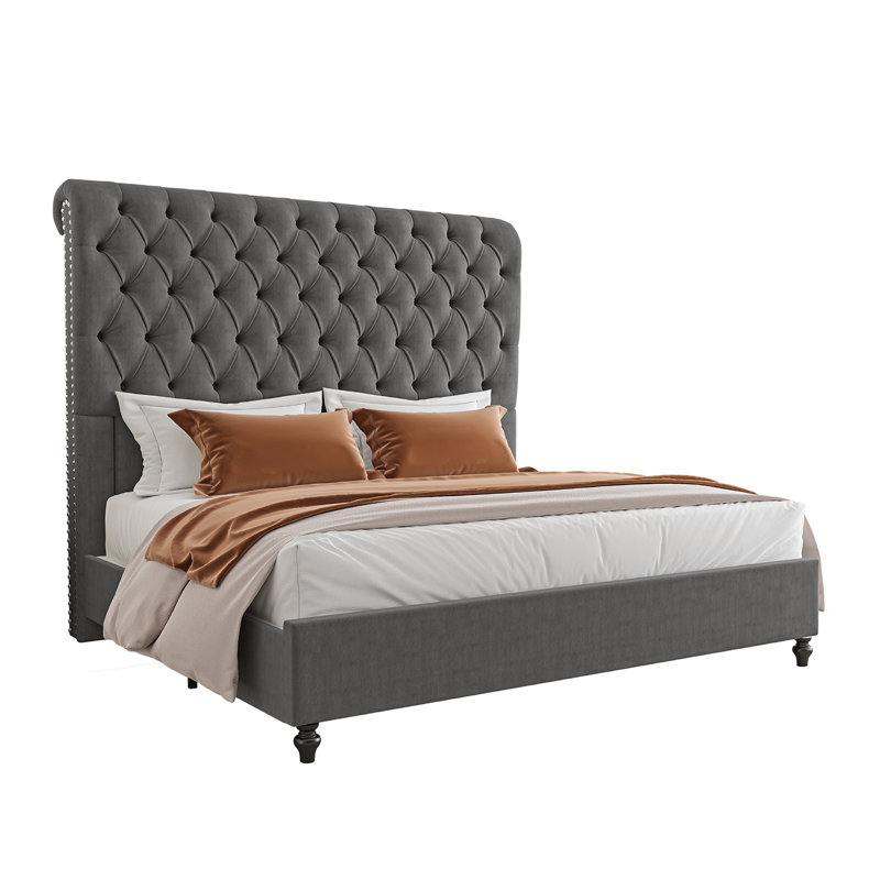 Lit tapissier Manervia, Grand, gris