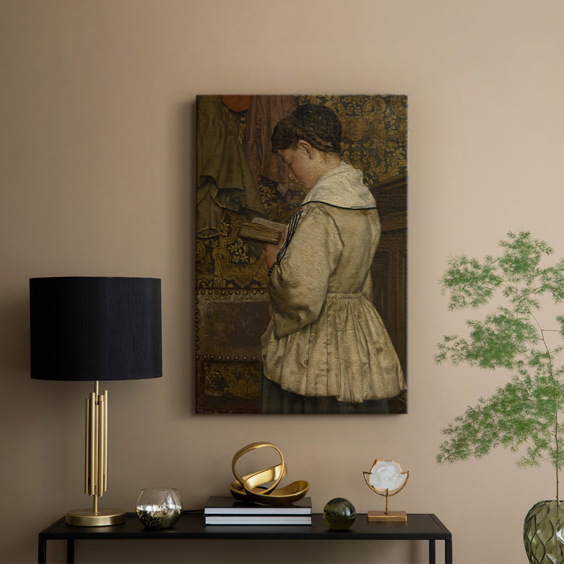 Fille lisant - Toile tendue sur châssis par Henri de Braekeleer, 12 x 18