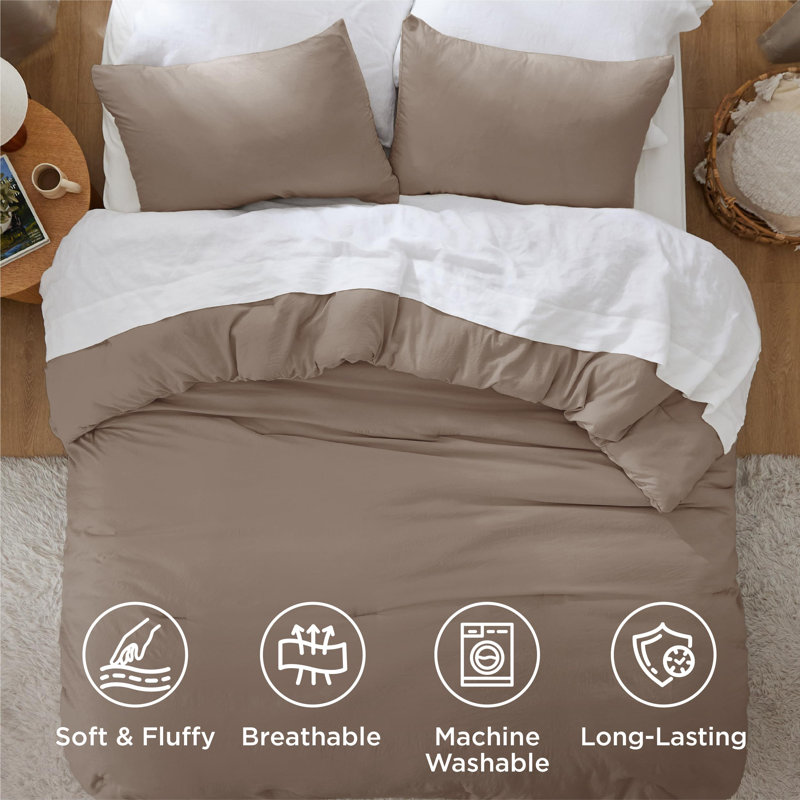 Bedsure Reversible Prewashed Comforter Set, Brown, Cal King Comforter + 2 Standard Pillowcases