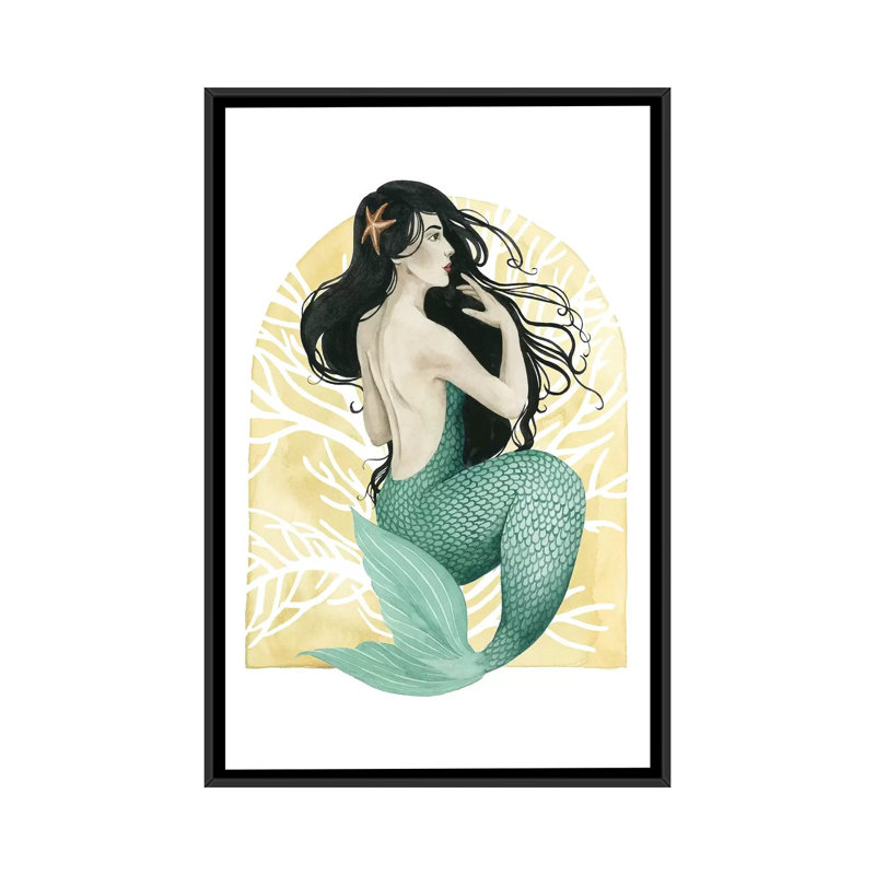 « déco sirène ii », impression sur toile, H 26 po x l 18 po x P 1,5 po, Pas de tapis, Toile avec cadre noir