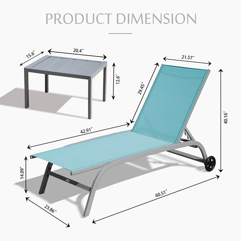 Méridiennes de jardin - Confortable, élégant, bleu turquoise, confortable, à 5 positions, réglable, protégé