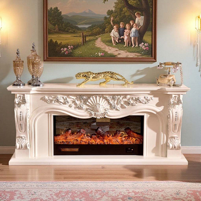 Elegant European style heating fireplace, 27.56" H x 62.99" W x 12.99" D, White