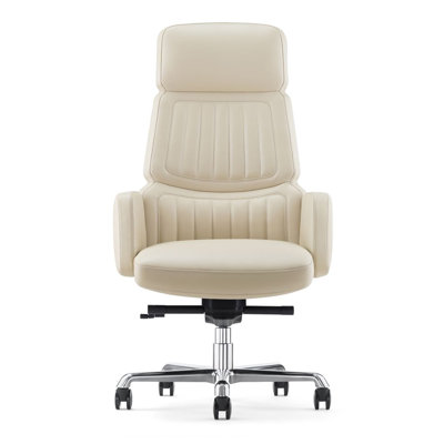 Genuine Leather Office Desk Chair With High Back Aluminum Swivel Base Ergonomic Synchro-Tilt Reclining Mechanism Real Leather Executive Chair