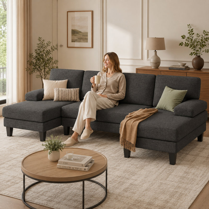 Canapé modulaire double 110 po avec accoudoirs amovibles, Mousse brun foncé