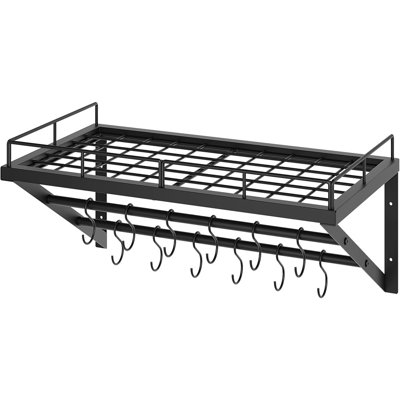 Wall Mounted Pot Rack Organizer – 2-tier Hanging Rails With 12 S-hooks, Metal Kitchen Cookware Storage For Pots, Pans & Utensils, Black