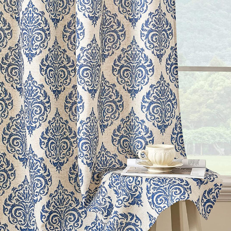 Paire de rideaux obscurcissant avec œillets Anarbek, Bleu / beige, L 52 po x L 96 po