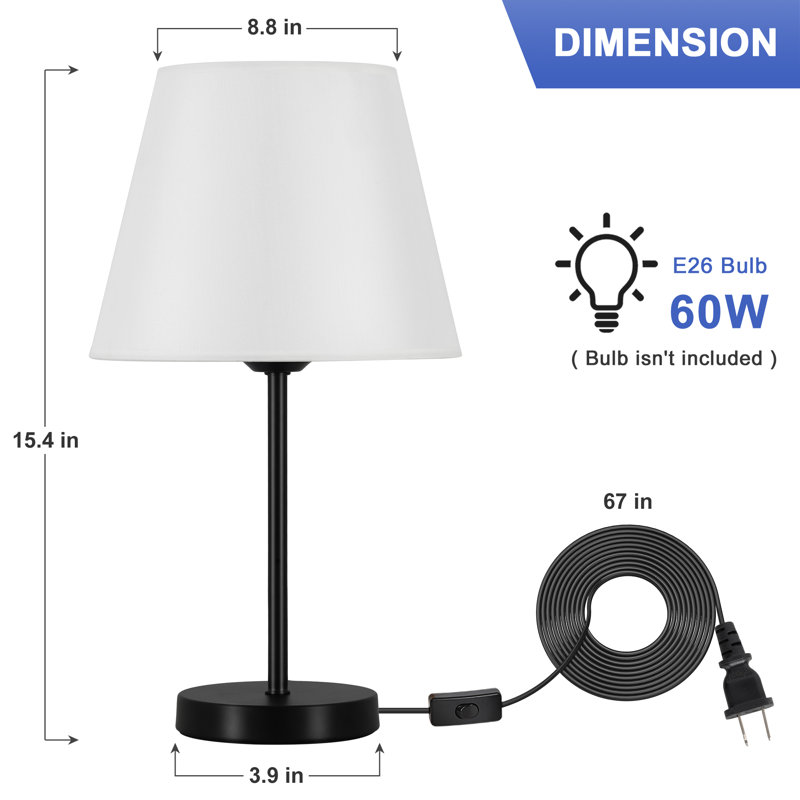 15.4 Inch Tall Table Lamps with Metal Base&Fabric Lamp Shade