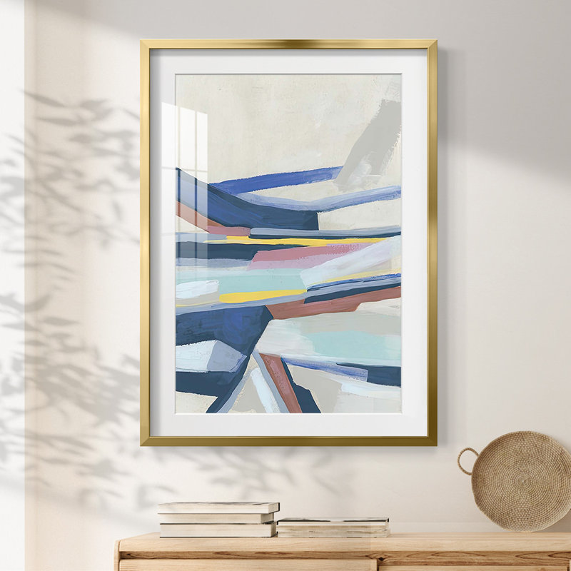 Mouvement tectonique bleu II - impression encadrée, H 25,5 po x l 17,5 po, Doré