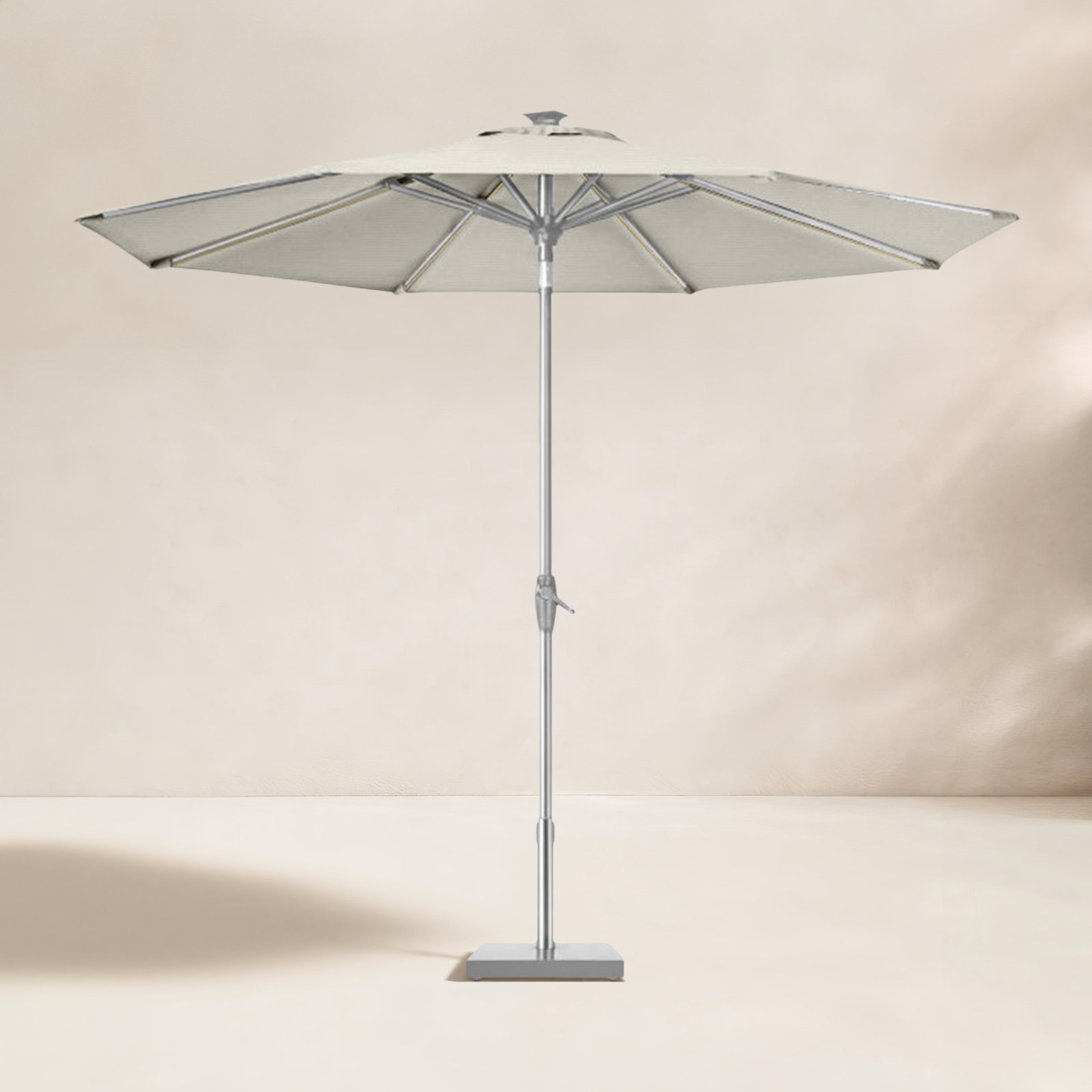 9 ft Solar Auto Tilt Market Umbrella, White Acrylic, Silver