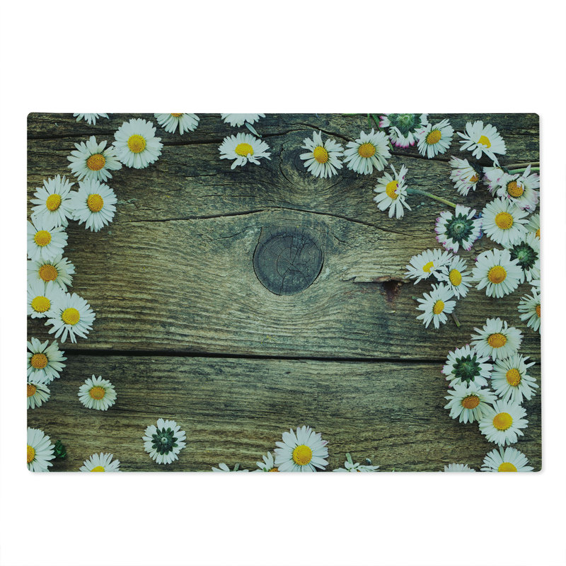 Ambesonne Rustic Cutting Board Large Size Spring Daisy Weathered Look Multicolor