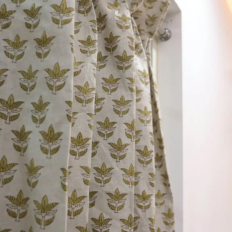 Fabdivine Block Print Floral Plated Curtain Use for Bed and Living Room, 7 Patti, 27" W x 120" L
