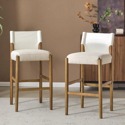 28.5'', Modern Solid Wood Bar Stool With Polyester Cushion - Minimalist Kitchen Island Stool For Breakfast Nook & Home Bar (Neutral Tone Design), Set Of 2