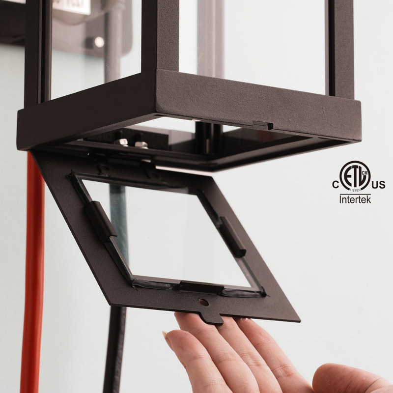 Classic 11.1'' H 1-Light Outdoor Wall Sconce with Built-in GFCI Outlet, Oil Rubbed Bronze Rectangular Metal Frame with Clear Glass Shade, Weatherproof