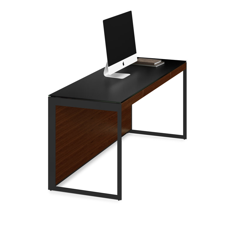 Sequel 20 Glass Writing Desk, 24.75" H x 66" W x 24" D, Chocolate Stained Walnut/Black