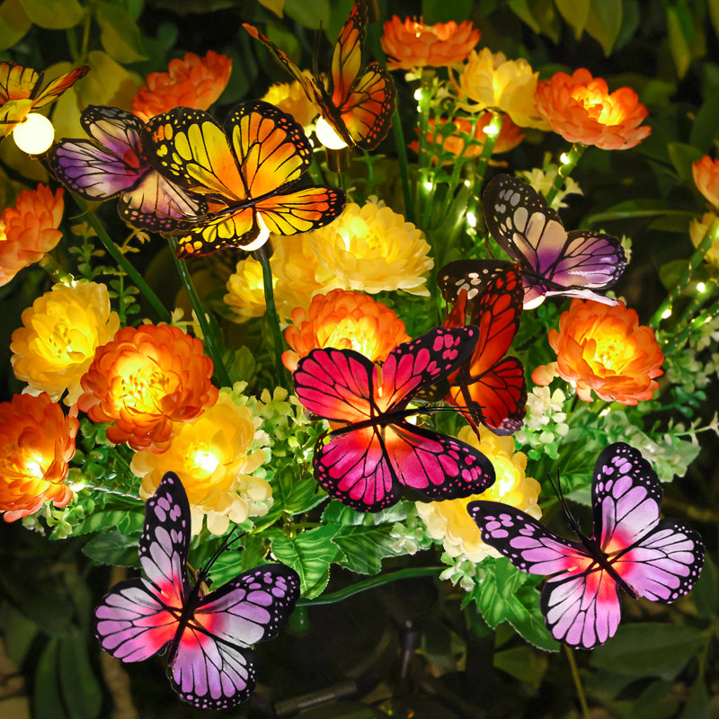 Éclairage solaire de jardin Hoxsie, dernières lumières de fleurs et de papillons qui se balancent, cadeau pour la fête des Mères (ensemble de 2)