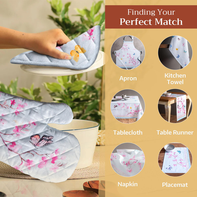 Gants de cuisine 100% coton Maison d'Hermine 7 po x 13 po avec gant de cuisson résistant à la chaleur pour barbecue Griller les décorations de la Saint-Valentin printemps / été (paquet de 1, fleurs au printemps)