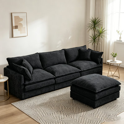3-Seater Comfy Cloud Couches With Movable Ottoman