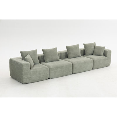 Modular Sectional For Living Room, Full-Foam Build, Textured Light Green Upholstery, Compact Compressed Package, Simple Assembly, Overall 111"X74"X24", 37" Module Size-Light Green