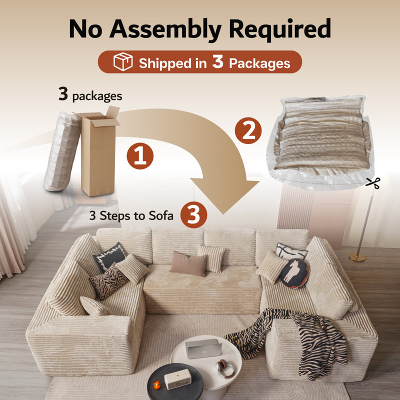 Kustas No Assembly Required Upholstered Boneless Sectional, Free Combination Compression Sofa For Living Room, Home Theater
