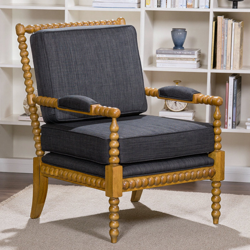Chaise d'appoint Spindle avec revêtement gris anthracite et finition chêne vieilli - structure en bois d'hévéa, coussin moelleux de 5 po