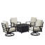 Ensemble de table de foyer en aluminium noir avec quatre fauteuils club-1458403991