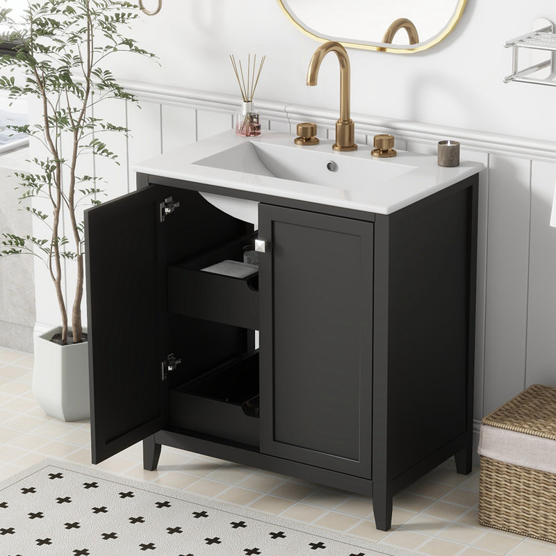 Ariba 30 " W Freestanding Standard 1 Single Vanity Bathroom Vanity With Ceramic Top