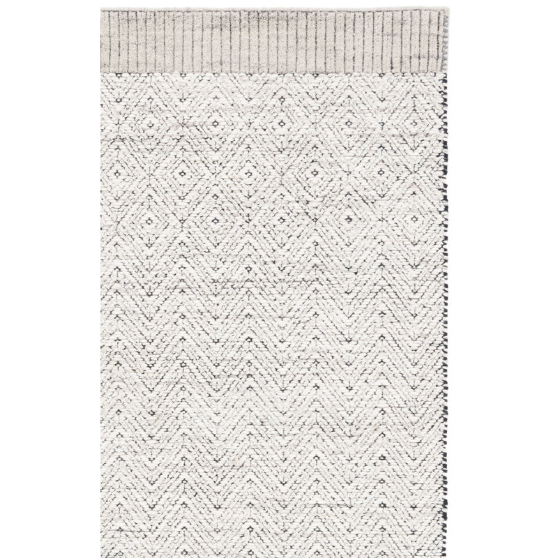 Tapis gris / ivoire en laine / coton tissé à la main 9604 Martha Stewart, Rectangle 9 pi x 12 pi