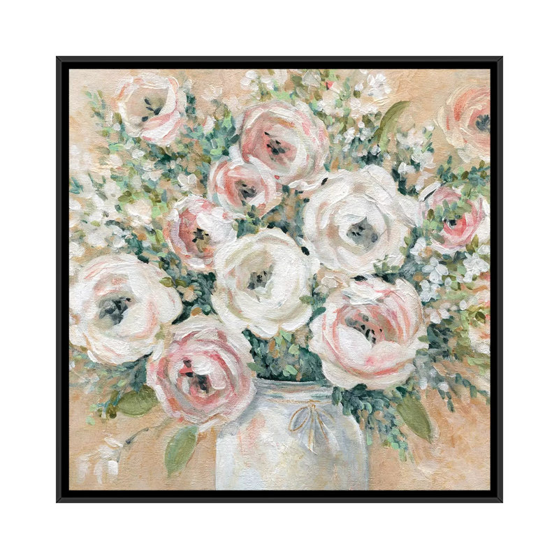 Reproduction d’art joli rose par Carol Robinson, Toile avec cadre noir, Pas de tapis, H 37 po x l 37 po x P 1,5 po