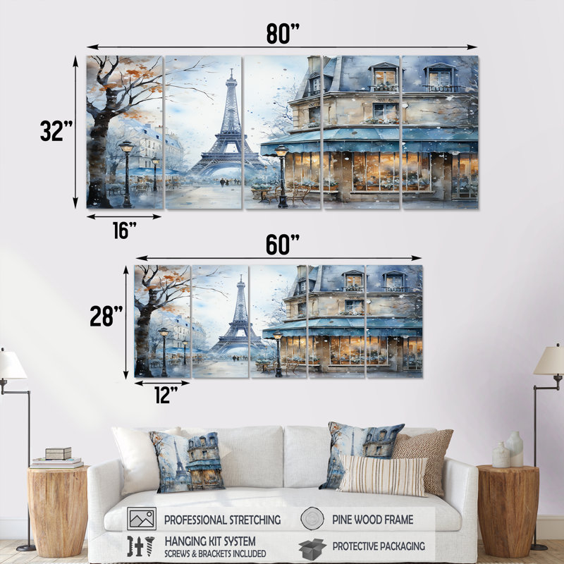 «Gray Urban Parisian Street IV - Paris», art mural 5 pièces, H 28 po x l 60 po
