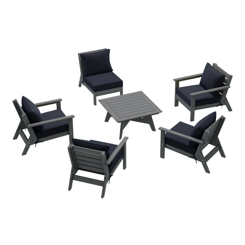 6-Piece Deep Seating Set, Gray, Navy Blue