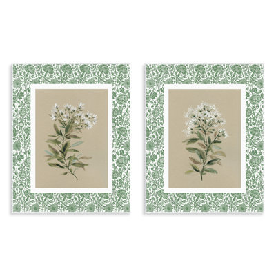 Green Botanical Patterned Florals 2pc Wall Plaque Set, design by Carol Robinson