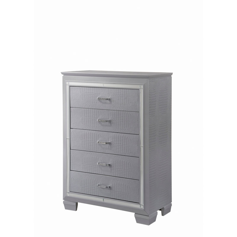 Accent Chest, 1Pc Modern Five-Drawer Chest With Faux Crystal Accent