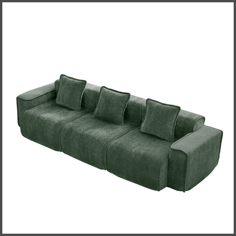 Canapé modulaire à 3 sièges profonds avec passepoil à bordure française, sans assemblage requis, canapé moderne à 3 places avec coussins décoratifs, tissu de velours vert