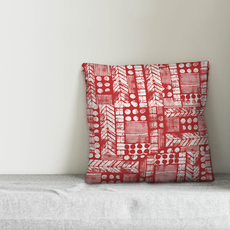 Throw Pillow, 18" x 18", Red/White Geometric 2