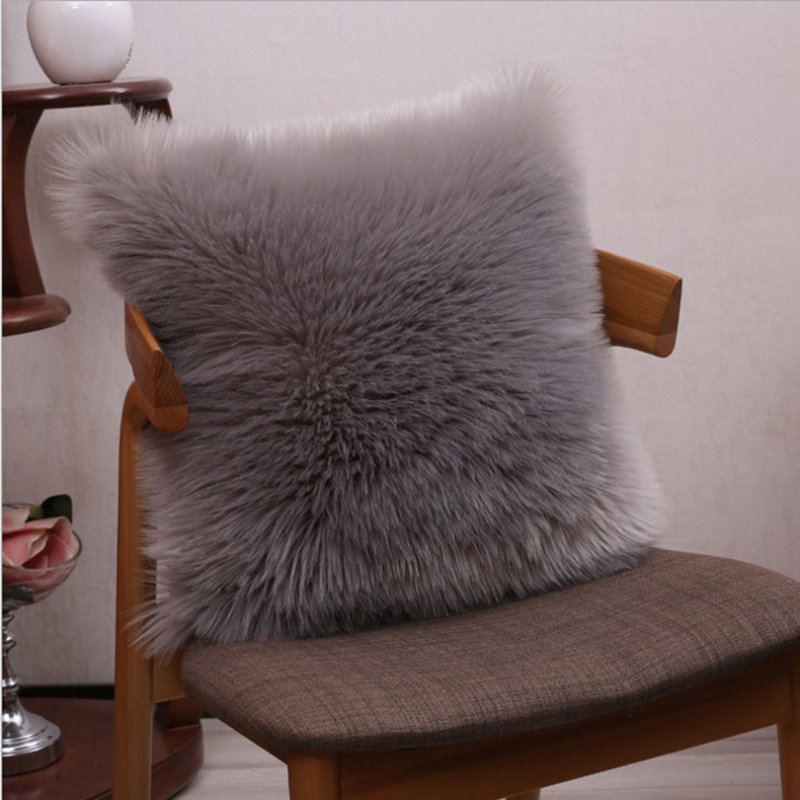 (Cover Only) Pack of 1 Furry&Faux Solid Colors Throw Pillow Cover 16"x16", 16" x 16", Gray
