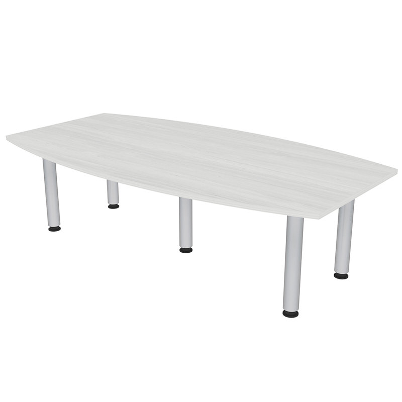 Table de conférence en forme de bateau avec pieds argentés, 84" L x 48" W, Cyprès blanc, Argent
