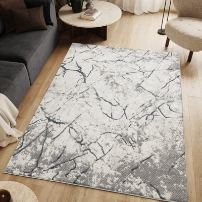 Tapis abstrait gris, 5 pi 3 po X 7 po, fait à la machine, style contemporain moderne, pour les salles de jeux et les animaux de compagnie, hauteur 3D de 0,43 po, aspect 3D réaliste, confort, coffre-fort