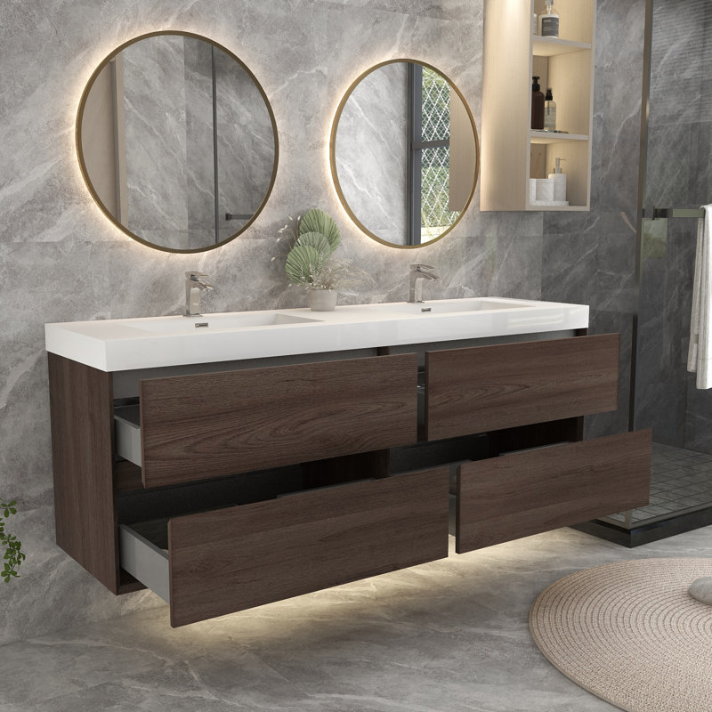 Ensemble de meuble-lavabo double 70 po, Chêne rouge