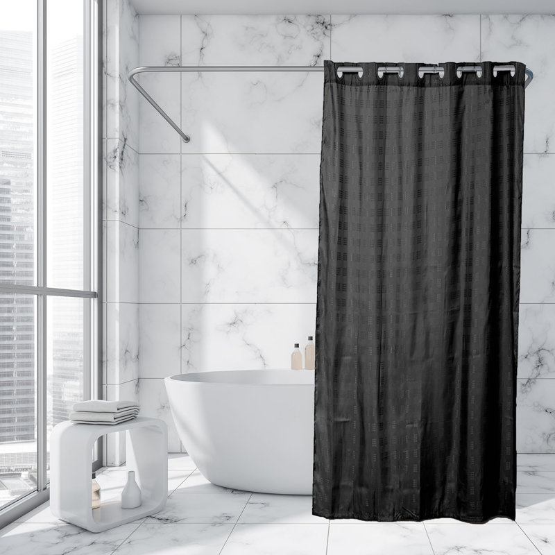 Cubic Hookless Extra Long Shower Curtain Polyester, Black