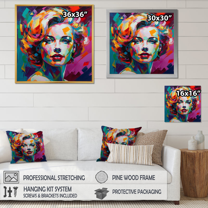 Portrait de femme pop art III, Toile tendue, H 36 po x l 36 po x P 1,5 po