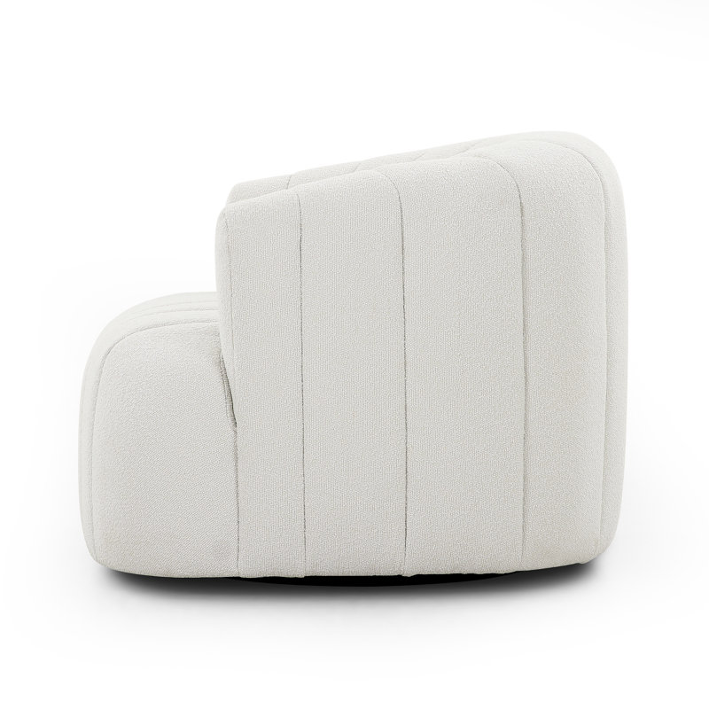 Elliana Swivel Barrel Chair, White Boucle