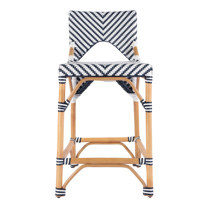 Creanly Rattan  Counter Stool, Navy Blue/White