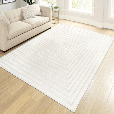Tapis moderne moderne géométrique crème 9 po x 12 po, sans poils, pour animaux de compagnie, idéal pour la chambre à coucher 9 pi x 12 pi