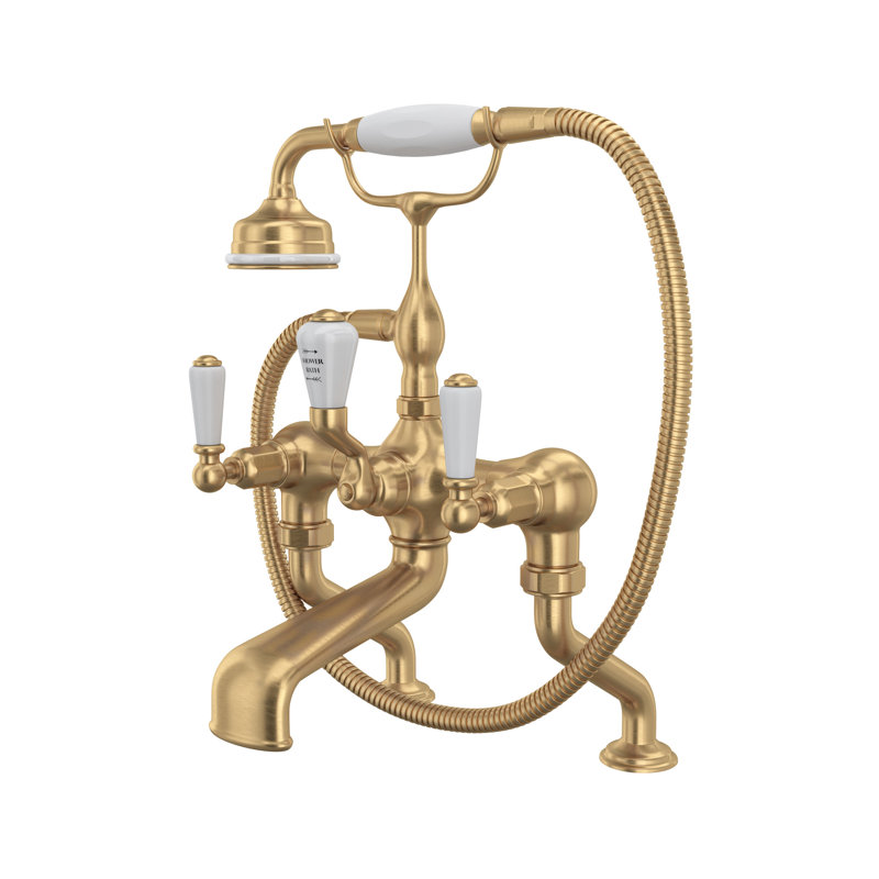 Edwardian Traditional Exposed Deck Mount Tub Filler, Satin English Gold