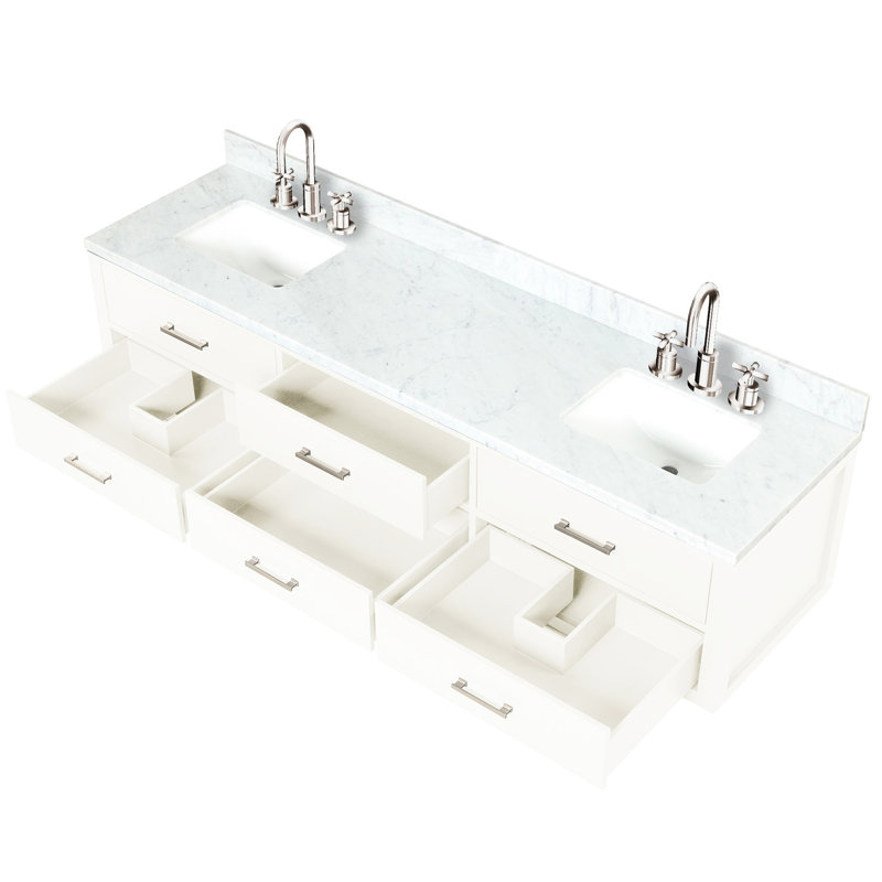 Meuble-lavabo blanc 80 po X P 22 po avec comptoir en marbre, robinets, 36 miroirs à double surface,